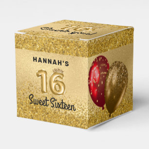 Red Gold Glitzer Balloons Sweet 16 Sechzehn Geschenkschachtel