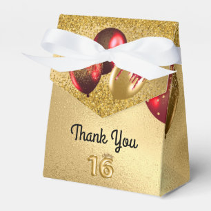 Red Gold Glitzer Balloons Sweet 16 Sechzehn Geschenkschachtel