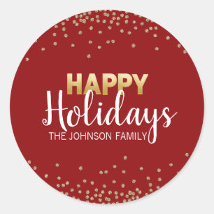 RED Gold Glitzer Confetti Xmas Happy FERIEN Runder Aufkleber