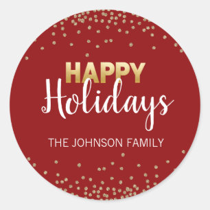 RED Gold Glitzer Confetti Xmas Happy FERIEN Runder Aufkleber