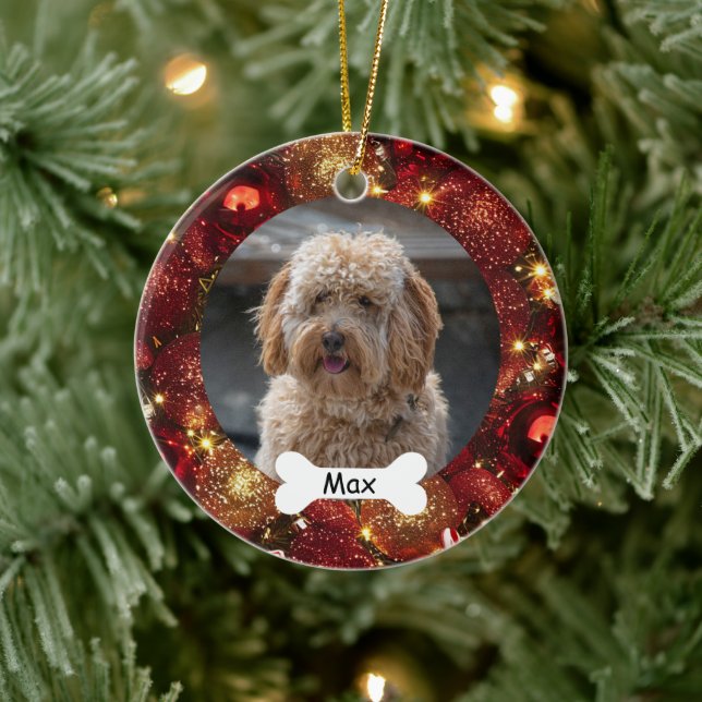 Red Gold Glitzer Custom Pet Puppy Dog Foto Keramik Ornament (Baum)