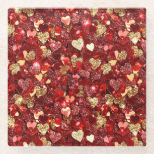 Red Gold Glitzer Hearts Glasuntersetzer