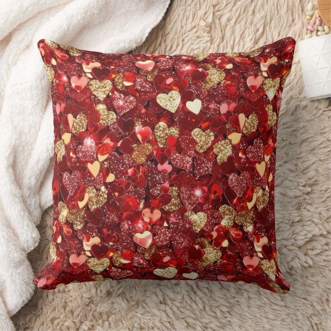 Red Gold Glitzer Hearts Kissen (Decke)