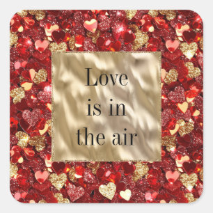 Red Gold Glitzer Hearts Quadratischer Aufkleber