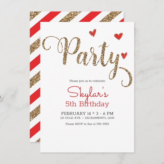 Red & Gold Glitzer Herzlich Willkommen im Valentin Einladung (Vorne/Hinten)
