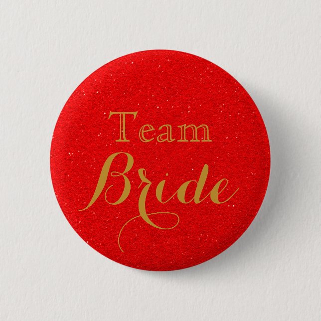 Red Gold Glitzer Imitate Foil Wedding Team Bridge Button (Vorderseite)
