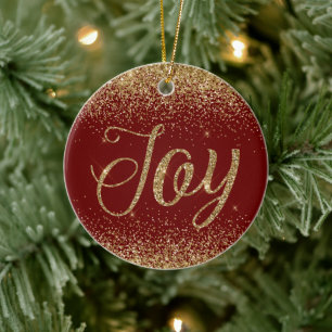 Red Gold Glitzer Joy Keramik Ornament