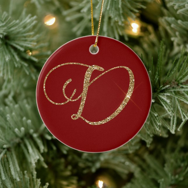Red Gold Glitzer Letter D Keramik Ornament (Baum)