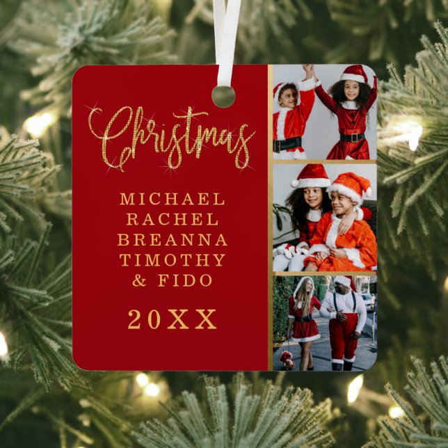 Red Gold Glitzer Names Year Family Foto Weihnachte Ornament Aus Metall (InSitu)