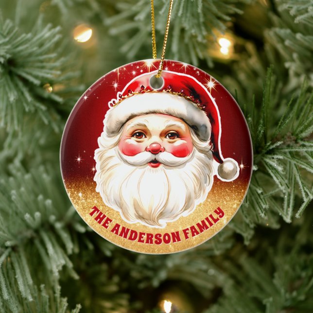Red Gold Glitzer Retro Santa Claus Weihnachten Keramik Ornament (Baum)