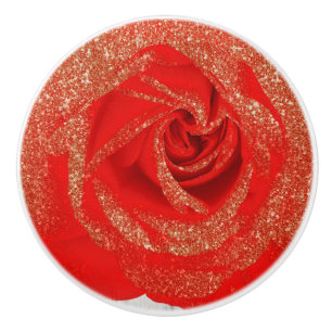 Red Gold Glitzer Rose Weißes Holz Shabby Chic Keramikknauf