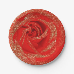 Red Gold Glitzer Rose Weißes Holz Shabby Chic Pappteller