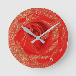 Red Gold Glitzer Rose Weißes Holz Shabby Chic Runde Wanduhr