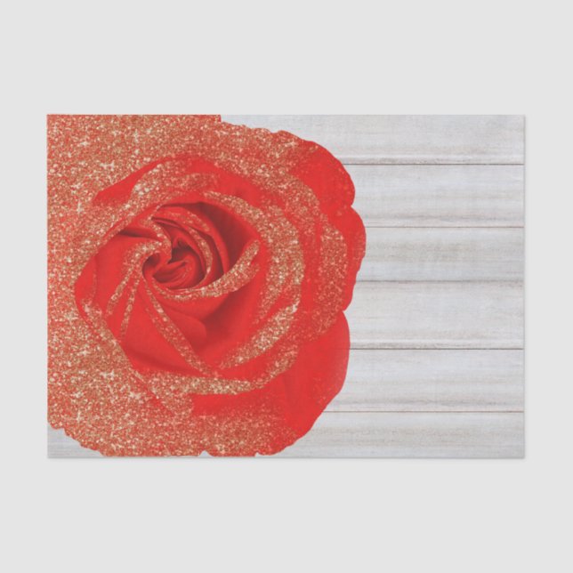 Red Gold Glitzer Rose Weißes Holz Shabby Chic Seidenpapier (Vorderseite)