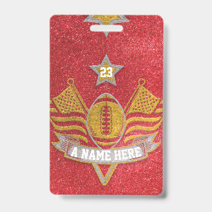 Red & Gold Glitzer School Football Team Sports Ausweis