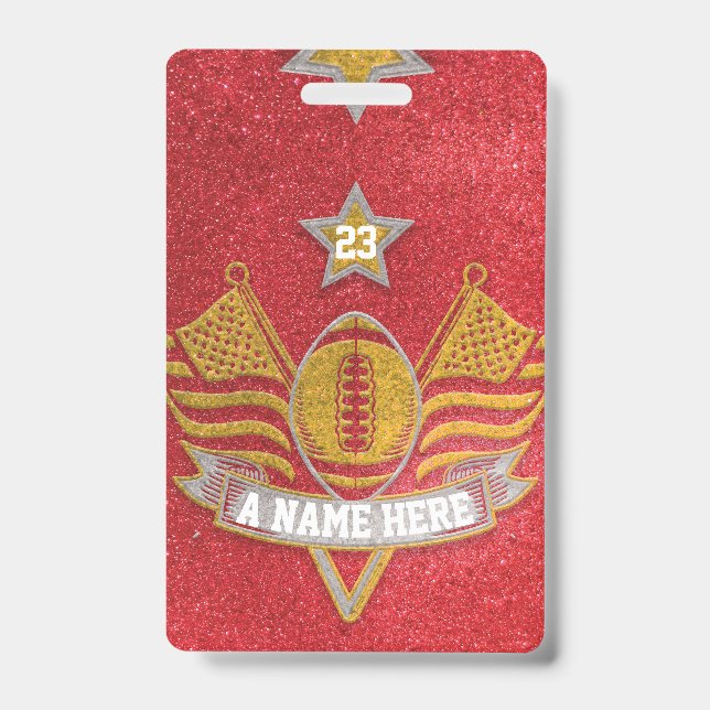 Red & Gold Glitzer School Football Team Sports Ausweis (Vorderseite)