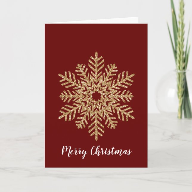 Red Gold Glitzer Snowflake Karte (Vorderseite)