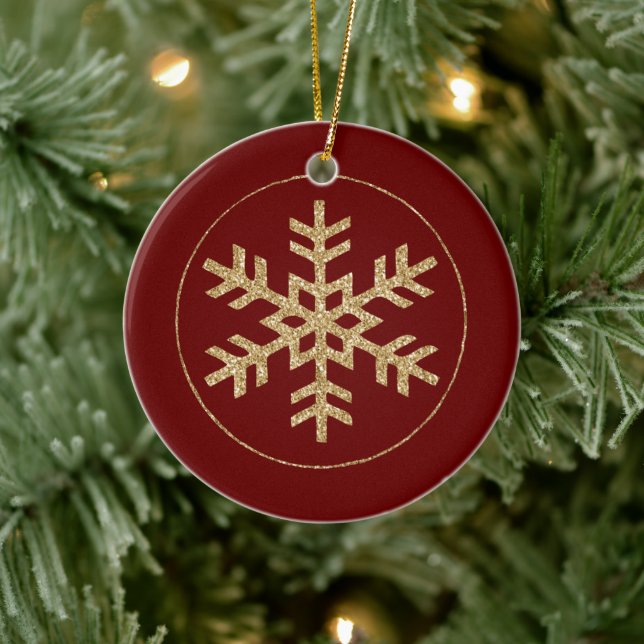 Red Gold Glitzer Snowflake Keramik Ornament (Baum)