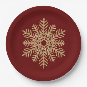 Red Gold Glitzer Snowflake Pappteller