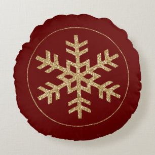 Red Gold Glitzer Snowflake Rundes Kissen