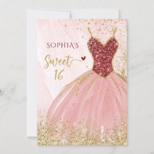Red Gold Glitzer Sparkle Dress Sweet 16 Geburtstag Einladung