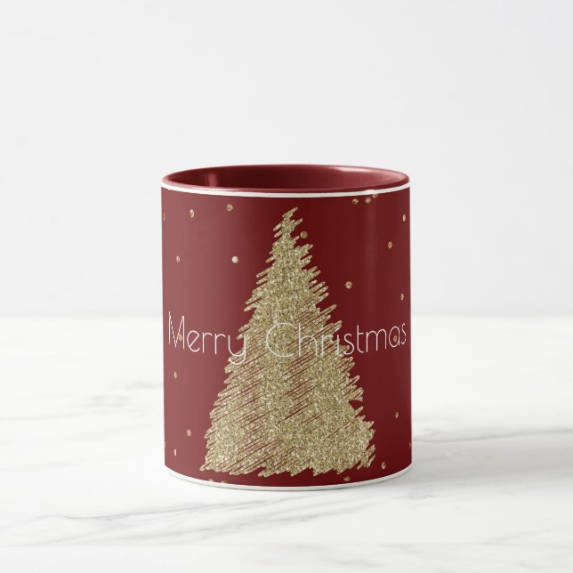 Red Gold Glitzer Sparkle Weihnachtsbaum   Tasse (Zentrum)