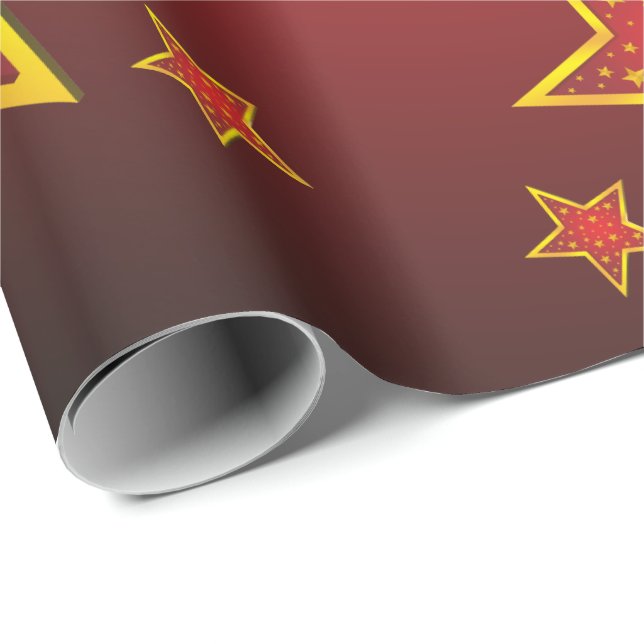 Red Gold Glitzer Stars Frohe Weihnachten Geschenkpapier (Rolleneckpunkt)