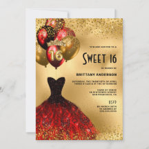 Red Gold Glitzer Tiara Dress Sweet 16 Geburtstag