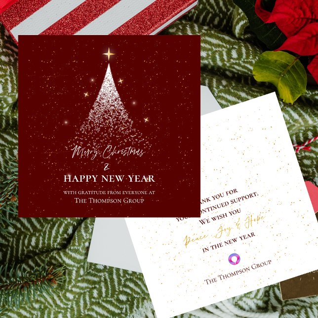 Red Gold Glitzer Weihnachten Neujahr Unternehmen Mitteilungskarte (Red Gold Glitter Christmas New Year Corporate Note Card)