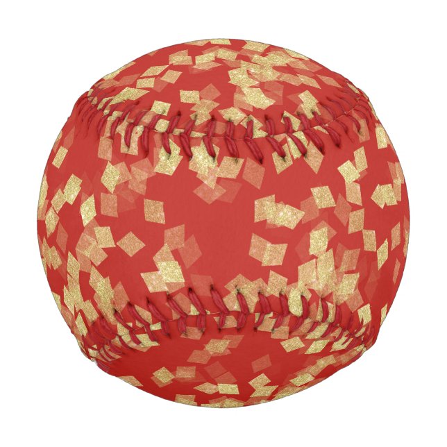 Red Gold Glitzy Confetti Abstrakt Baseball (Vorderseite)
