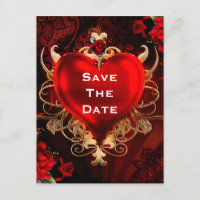 Red & Gold Gothic Liebe Heart Wedding Save the Dat