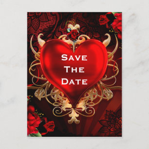 Red & Gold Gothic Liebe Heart Wedding Save the Dat Ankündigungspostkarte