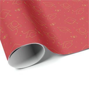 Red & Gold Graduation Cap Toss Wrapping Paper Geschenkpapier