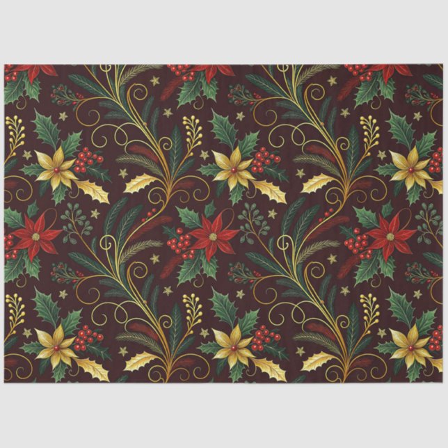 Red Gold Green Christmas Florals Decoupage  Seidenpapier (Vorderseite)