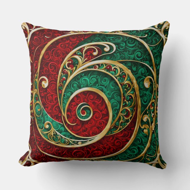 Red Gold Green Christmas Throw Kissen (Vorderseite)