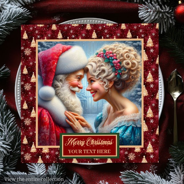 Red Gold Green Holiday Napkins Mr & Mrs Claus Serviette (Red Gold Green Holiday Napkins Mr. & Mrs. Claus)