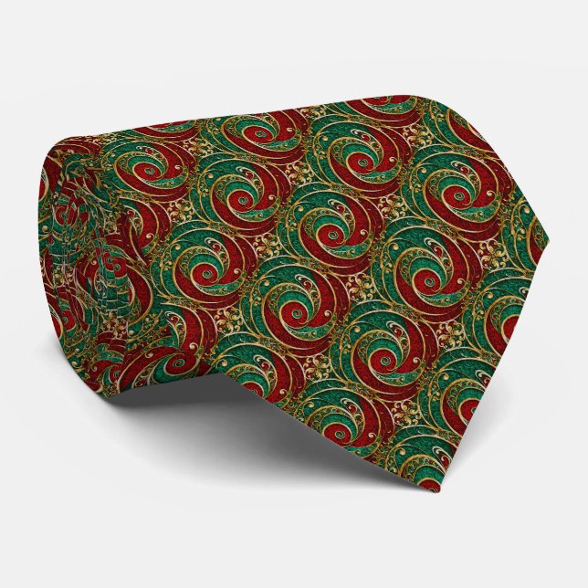 Red Gold Green Holiday Neck Tie Krawatte (Gerollt)