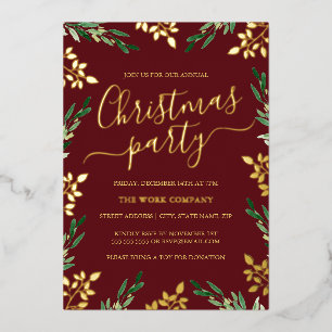 Red Gold Green Leaf Corporate Christmas Party Folieneinladung