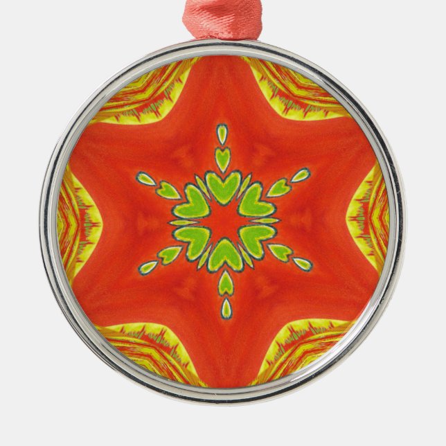 Red Gold Green Mandala Kunstdruckerei Ornament Aus Metall (Vorne)