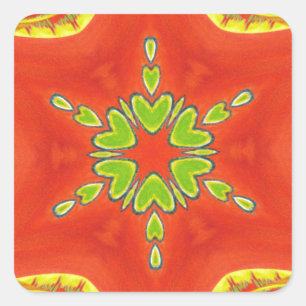 Red Gold Green Mandala Kunstdruckerei Quadratischer Aufkleber