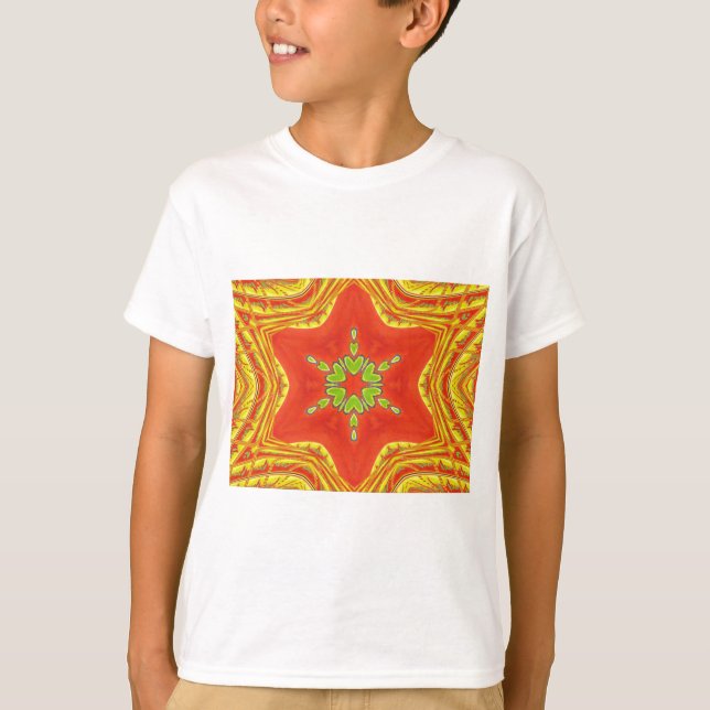 Red Gold Green Mandala Kunstdruckerei T-Shirt (Vorderseite)