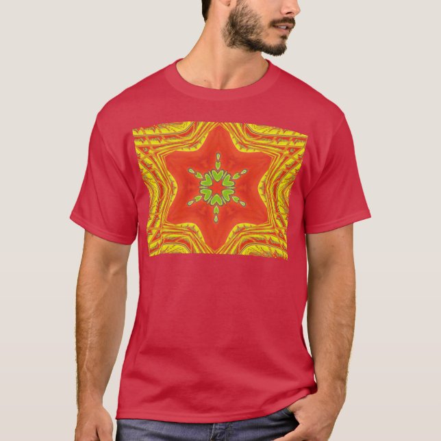 Red Gold Green Mandala Kunstdruckerei T-Shirt (Vorderseite)