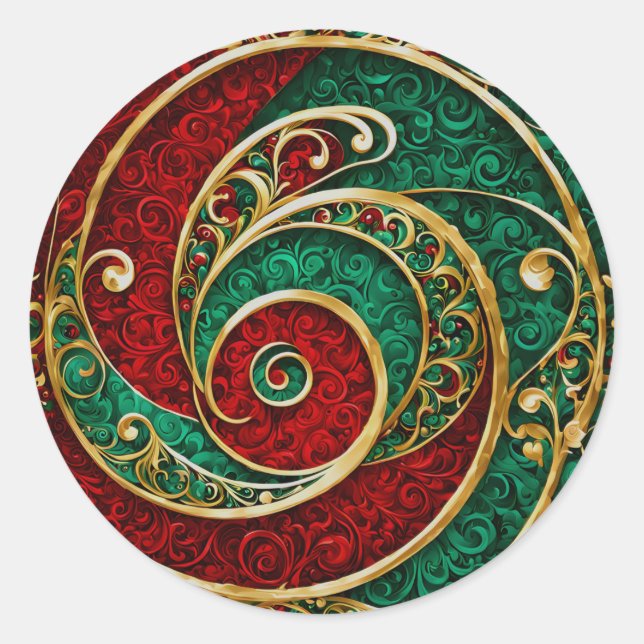 Red Gold Green Weihnachtsaufkleber Runder Aufkleber (Vorderseite)
