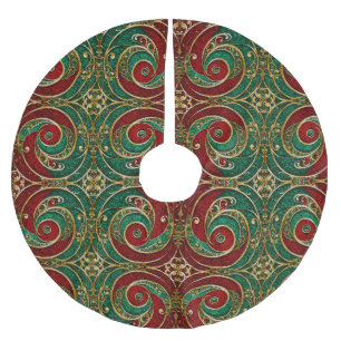 Red Gold Green Weihnachtsbaum Skirt Polyester Weihnachtsbaumdecke