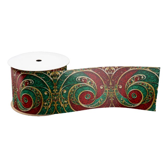 Red Gold Green Weihnachtsfeiertag Satin Ribbon Satinband (Spule)