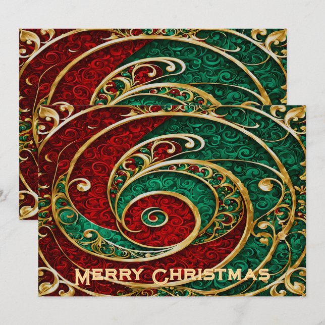 Red Gold Green Weihnachtskarte Feiertagskarte (Vorne/Hinten)