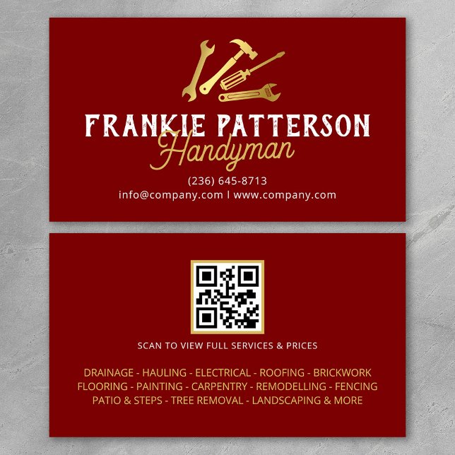Red Gold Handyman Repair & Maintenance QR Code Visitenkarte (Von Creator hochgeladen)