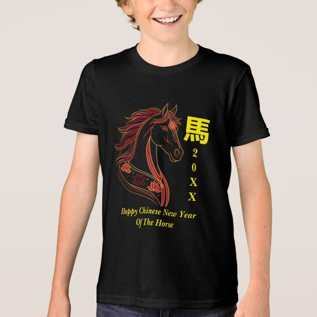 Red & Gold Happy Chinese year of the Horse  Tri-Blend Shirt (Vorderseite)