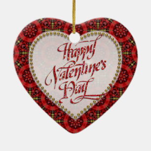 Red Gold Happy Valentine Liebe Herzlich Willkommen Keramik Ornament