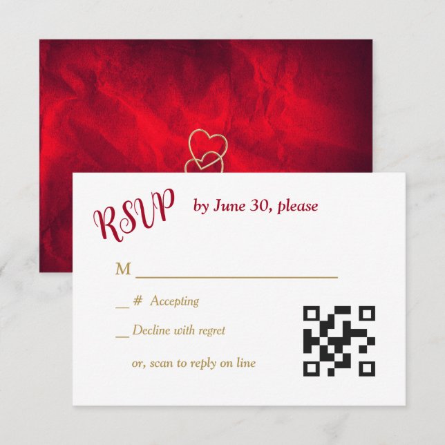 Red Gold Hearts Christlich Cross Wedding RSVP Karte (Vorne/Hinten)